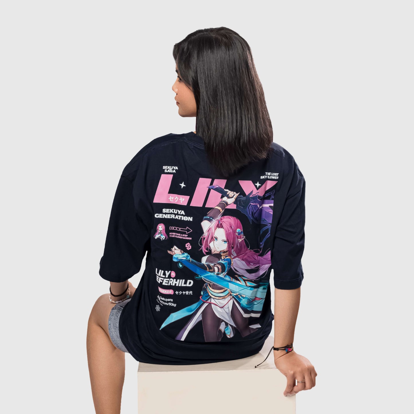 Oversize Sekuya Lily Blue Navy T-Shirt